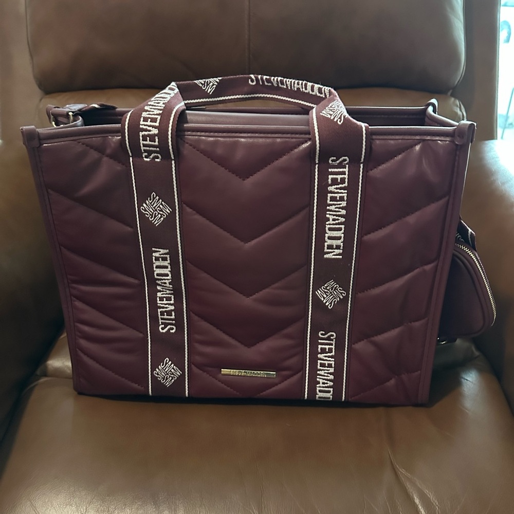 Steve Madden Quilted Burgundy Tote Bag
